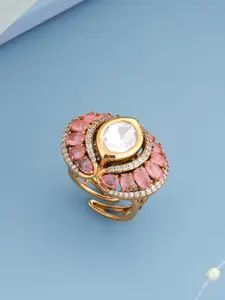Kushal's Fashion Jewellery Pink Victorian-Plated Ethnic Kundan Finger Ring