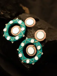 PANASH Silver-Plated Artificial Beaded & Mirror Circular Drop Earrings