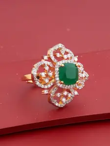 Kushal's Fashion Jewellery Green Gold-Plated Party Zircon Finger Ring