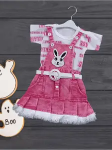 FASHION GRAB Girls Print Denim Pinafore Dress