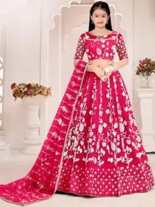 F Plus Fashion Girls Red Net Semi-Stitched Lehenga Choli