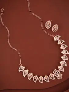 Anouk Green Rose Gold-Plated Brass Necklace & Earrings