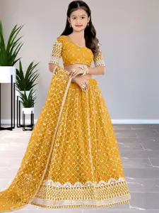 F Plus Fashion Girls Yellow Net Semi-Stitched Lehenga Choli