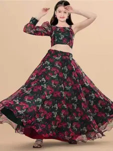 F Plus Fashion Girls Black Net Semi-Stitched Lehenga Choli