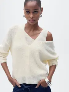 MANGO V-Neck Ribbed Pullover