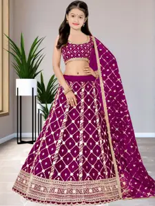 F Plus Fashion Girls Maroon Poly Georgette Semi-Stitched Lehenga Choli