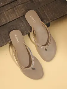 V-WALK Women Embellished T-Strap Flats