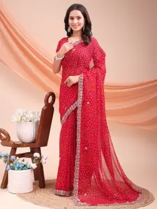 LeeliPeeri Designer Bandhani Embroidered Poly Georgette Bandhani Saree