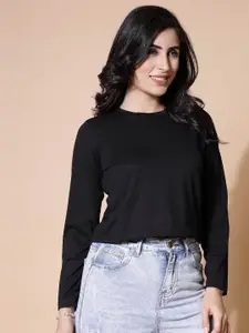 The Roadster Lifestyle Co. Women Solid Round Neck Cotton Top