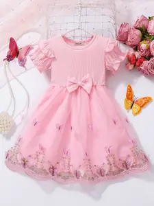 INCLUD Girls Embellished Puff Sleeve Fit & Flare Dress