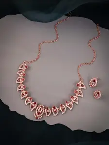 Anouk Maroon Rose Gold-Plated Brass Necklace & Earrings