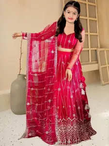 F Plus Fashion Girls Black Net Semi-Stitched Lehenga Choli