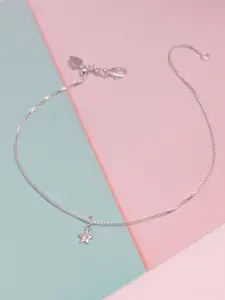 LeCalla Silver-Plated Artificial Stones Studded And Beaded Anklet