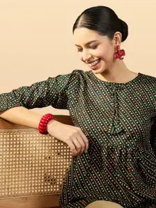 Anouk Rustic Bandhani Printed Pleated Kurti