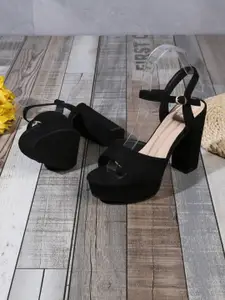 GLO GLAMP Women Solid Embellished Block Open Toe Regular Sandals