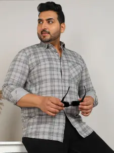Sztori Men Plus Size Classic Fit Tartan Checked Spread Collar Cotton Casual Shirt