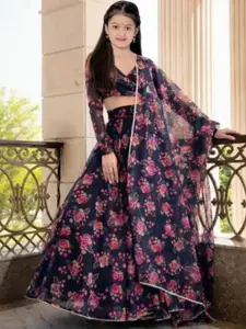 F Plus Fashion Girls Black Net Semi-Stitched Lehenga Choli