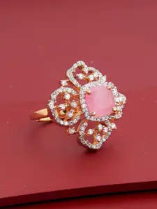 Kushal's Fashion Jewellery Pink Gold-Plated Party Zircon Finger Ring