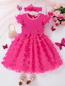 INCLUD Girls Butterfly Applique Bow detail Flutter Sleeves Dress