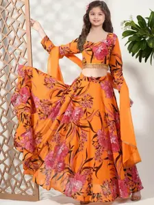 F Plus Fashion Girls Blue Net Semi-Stitched Lehenga Choli