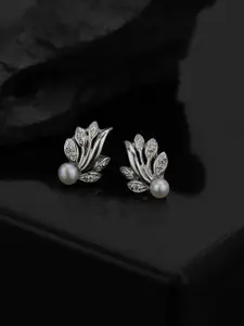 Carlton London 925 Sterling Silver Rhodium Plated CZ and Pearl Stud Earring