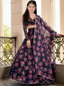 F Plus Fashion Girls Black Net Semi-Stitched Lehenga Choli