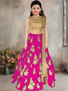 F Plus Fashion Girls Red Net Semi-Stitched Lehenga Choli