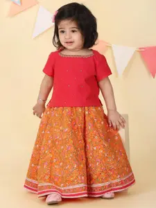 Fabindia Girls Embroidered Sequinned Ready to Wear Lehenga &