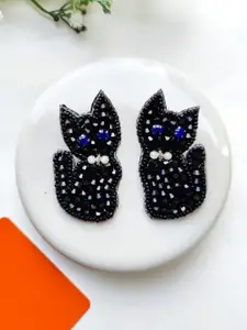 Crunchy Fashion Pastel Kitty Artificial Stones Studded And Beaded Quirky Drop Earrings