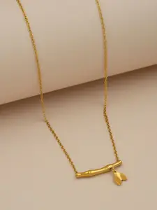 ARTKLIM Gold-Plated Stainless Steel Bamboo Leaf Pendant Chain