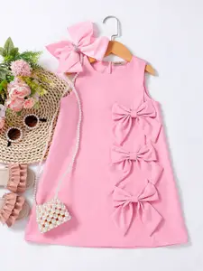 INCLUD Girls Round Neck Bow Sleeveless A-Line Dress