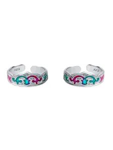 Raajraani Set Of 2 Sterling Silver Enamel Toe Rings