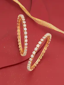 Kushal's Fashion Jewellery Set Of 2 Gold-Plated Party Zircon Bangles