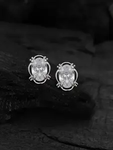 VANBELLE 925 Sterling Silver Rhodium Plated CZ Oval Stud Earring