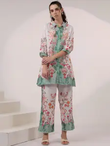 AUTUMN LANE Printed Shirt Collar Top With Trousers Co-Ords