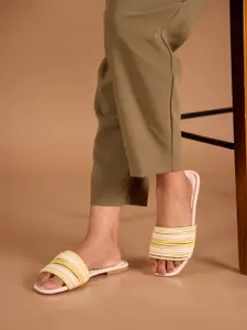 CAI Women Yellow Multi Strapped Open Toe Strappy Flats