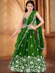 F Plus Fashion Girls Green Net Semi-Stitched Lehenga Choli