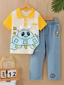 INCLUD Boys Printed Polo Collar T-shirt With Trousers