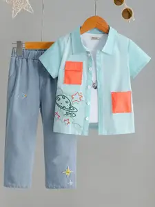 INCLUD Boys Embroidered Short Sleeves Shirt With Trousers