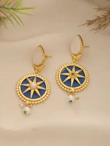 Silvermerc Designs Gold-Plated Circular Shaped Kundan Studded Drop Earrings