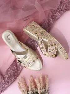 V-WALK Embellished Open Toe Wedge Sandals