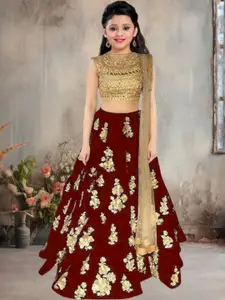 F Plus Fashion Girls Red Net Semi-Stitched Lehenga Choli