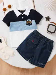 INCLUD Boys Colourblocked Polo Collar T-shirt With Shorts