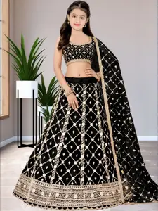 F Plus Fashion Girls Maroon Poly Georgette Semi-Stitched Lehenga Choli