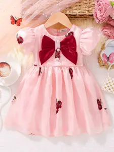 INCLUD Girls Embroidered Puff Sleeves Fit & Flare Dress