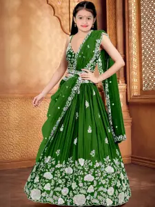 F Plus Fashion Girls Green Net Semi-Stitched Lehenga Choli