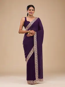 Trendmalls Women's Embroidered Designer Saree with Unstitched Blouse Piece