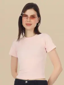 The Roadster Lifestyle Co. Women Solid Round Neck Cotton Crop Top