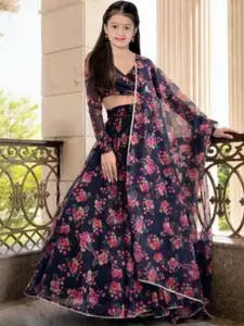 F Plus Fashion Girls Black Net Semi-Stitched Lehenga Choli