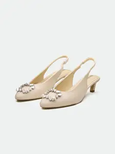 Oroh Leather Women Solid Embellished Pointed Toe Stiletto Regular Pumps Heels